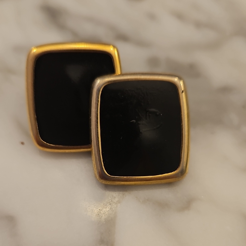 Black and Gold Square Earrings